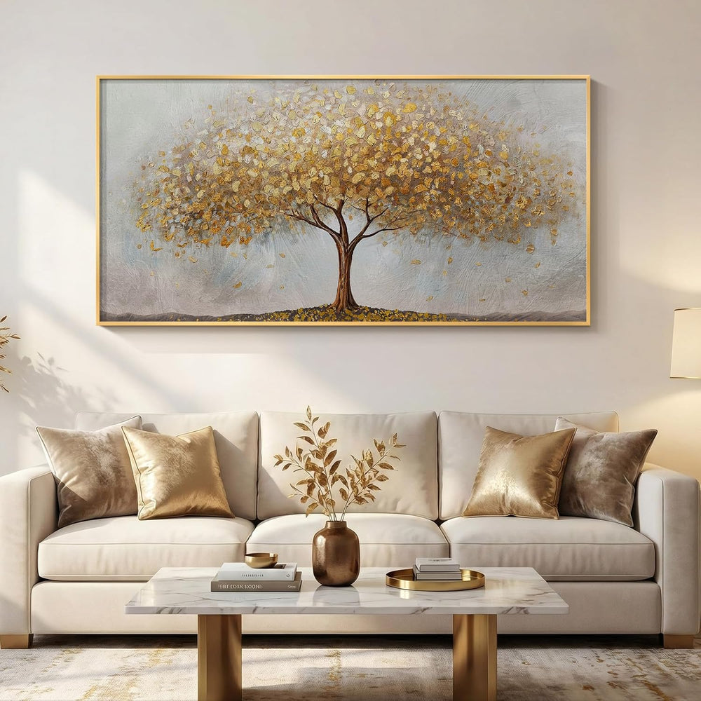 Large Framed Modern Gold Tree of Life Wall Art for Living Room, 30x60 In