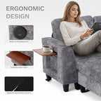 COLAMY 118" U-Shaped Sectional Couch, 4-Seat Modular Sofa with 2 Ottomans and Foldable Side Table, Grey for Living Room