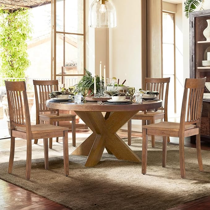 COLAMY Farmhouse Dining Chairs Set of 2, Light Brown Wooden Dining Room Chairs, Windsor Spindle High Back Side Chairs, Armless Rubberwood Kitchen Table Chairs