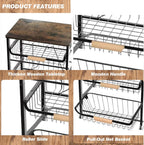 5-Tier Utility Kitchen Cart Storage with Pull-Out Baskets and Wood Top,Heavy Duty Multi Rolling Pantry Kitchen Cart on Wheels for Fruit Potato Onion Vegetable Snack Produce,Black