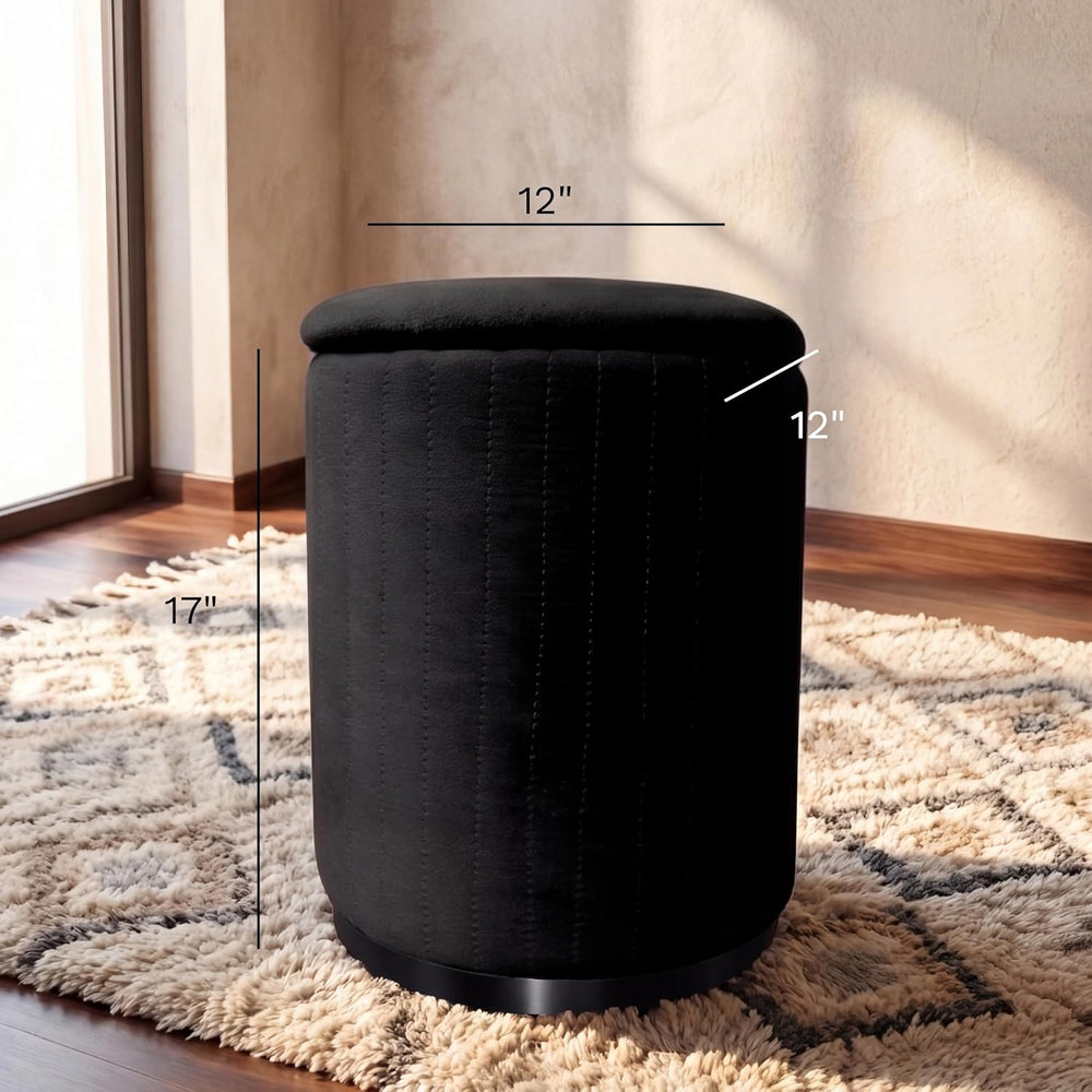 Boahaus Modern Black Suede Vanity Stool with Hidden Storage, Soft Cushioned S...