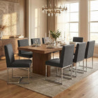 CIMOTA Black Modern Dining Chairs Set of 8, Upholstered Dining Room Chairs Armless Guest Side Chair with Chrome Base for Dining Room/Kitchen, Charcoal Black, 8PCS