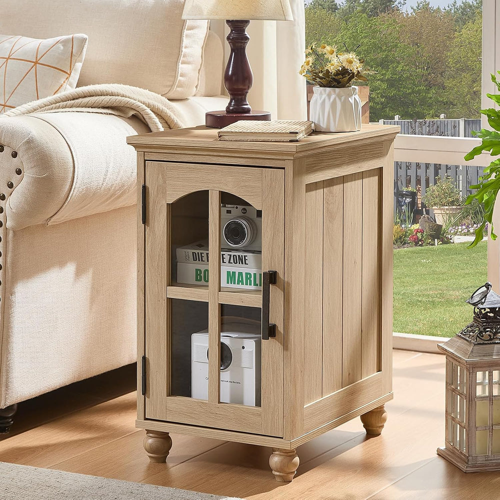 RWYHG Narrow Side Table, Farmhouse Nightstand with Charging Station | End Tab...