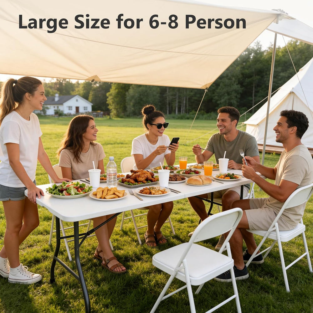 Folding Table, 6 FT Foldable Plastic Table with Carrying Handle, Heavy Duty P...