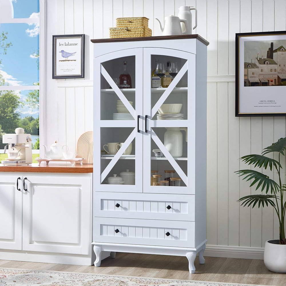 72" Tall Pantry Cabinet, Wood Arched Kitchen Pantry Storage Cabinets wit...