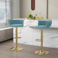 Velvet Swivel Bar Stools, Adjustable Counter Height Bar Chairs with Low Back & Footrest, Modern Gold Bar Stools for Kitchen Island, Bar Pub (Light Blue,Set of 2)