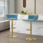 Velvet Swivel Bar Stools, Adjustable Counter Height Bar Chairs with Low Back & Footrest, Modern Gold Bar Stools for Kitchen Island, Bar Pub (Light Blue,Set of 2)