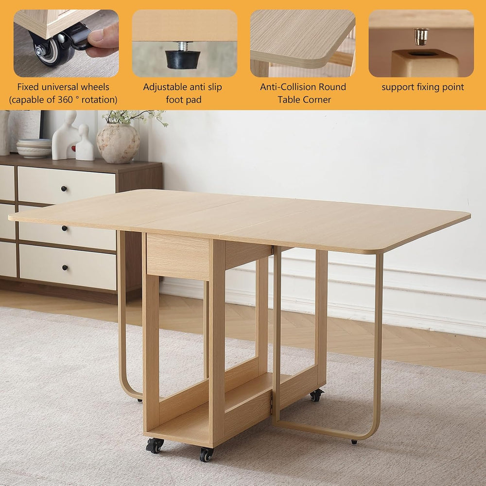 Folding Dining Room Table for 4/6 with 35.4" Extra Wide Space Saving Dro...