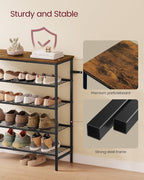 VASAGLE Shoe Rack, Shoe Storage Rack for Closet, Entryway, Living Room, Free Standing Metal Organizer Shelf, 5 Tiers, 11.8 x 29.5 x 34.3 Inches, for 18–24 Pairs, Rustic Brown and Ink Black ULBS050KD01
