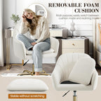 Vanity Chair with Wheels, Comfy Home Office Desk Chairs Adjustable Modern Velvet Makeup Vanity Chairs for Bedroom Living Room-Beige
