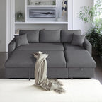 87.4 Inch L Shape Sleeper Sectional Sofa with Storage Chaise, Pull Out Bed and 2 Tossing Cushions, Upholstered Corner Couch for Living Room, Apartment, Home Furniture, Gray