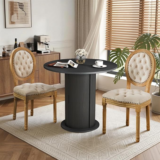 SoarFlash Kitchen Table and Chairs for 2, 31.5" Dining Table Set for 2 with Upholstered Chairs, 3 Piece Kitchen Table Set with Storage Shelf for Small Space, Apartment