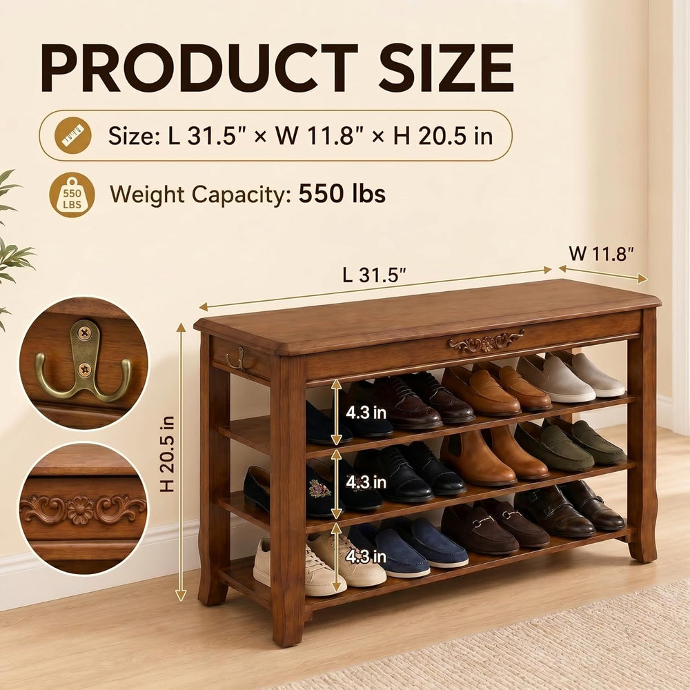 Shoe Rack Bench with Lift-Top Storage,3-Tier Shoe Storage Bench with Wooden S...