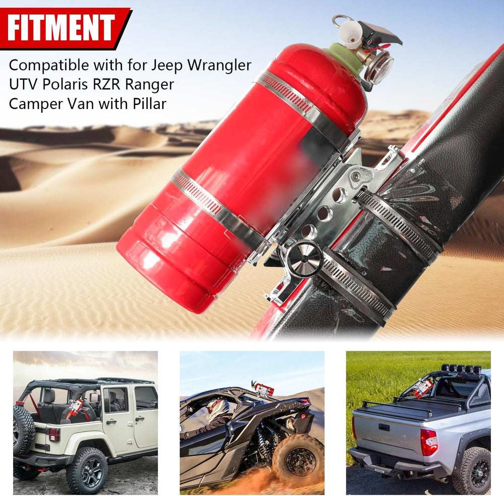 Chrome Quick Release Roll Bar Fire Extinguisher Mount Compatible with for Jee...