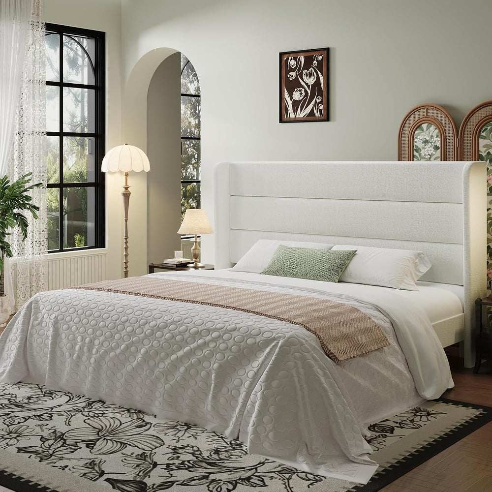 SHA CERLIN Queen Size Velvet Bed Frame with Wingback Headboard/Upholstered Pl...