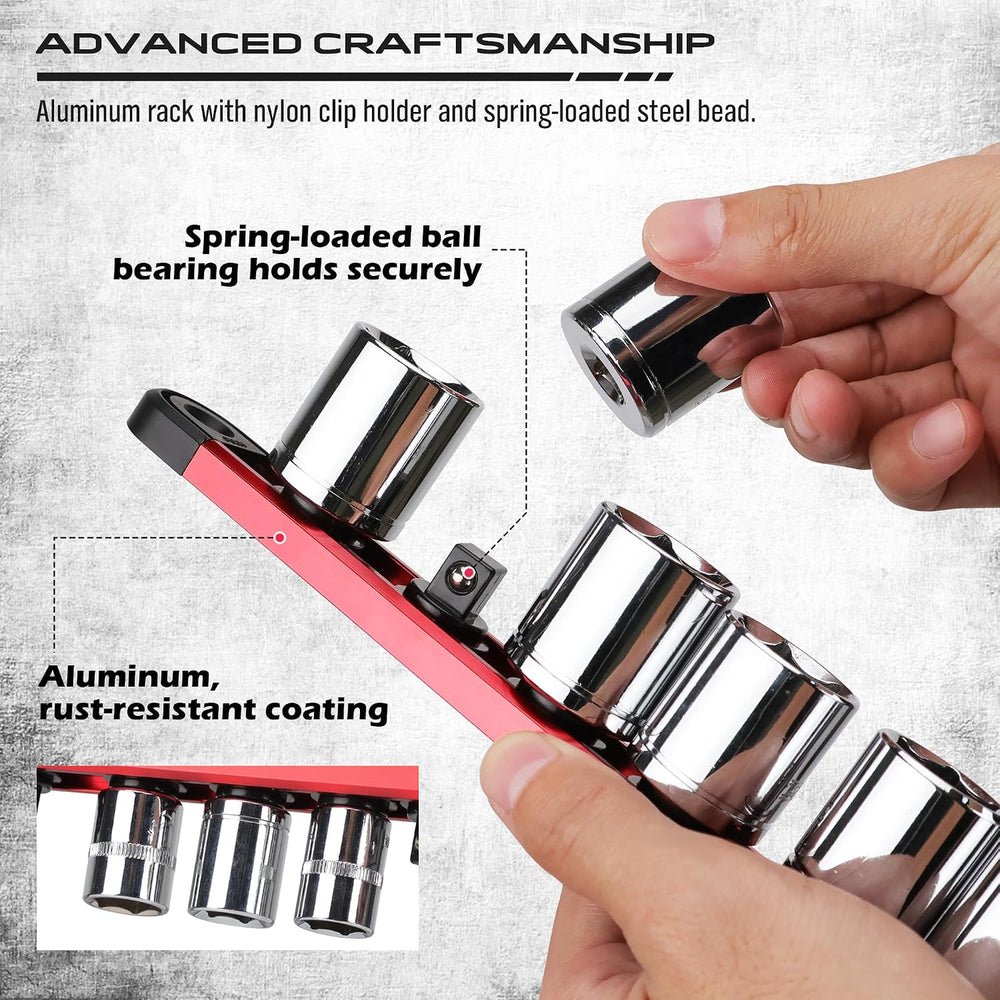 Magnetic Socket Holder Organizer Set: 9-Piece Detachable 1/4, 3/8, 1/2 Socket...