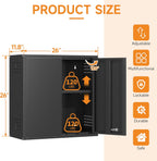 Metal Garage Wall Cabinet with 2 Doors and 1 Adjustable Shelf,Lockable Floating Tool Cabinet with Pegboard,Black Steel Storage Cabinet for Kitchen,Office,Garage,Laundry,Warehouse(Black, 26" H)