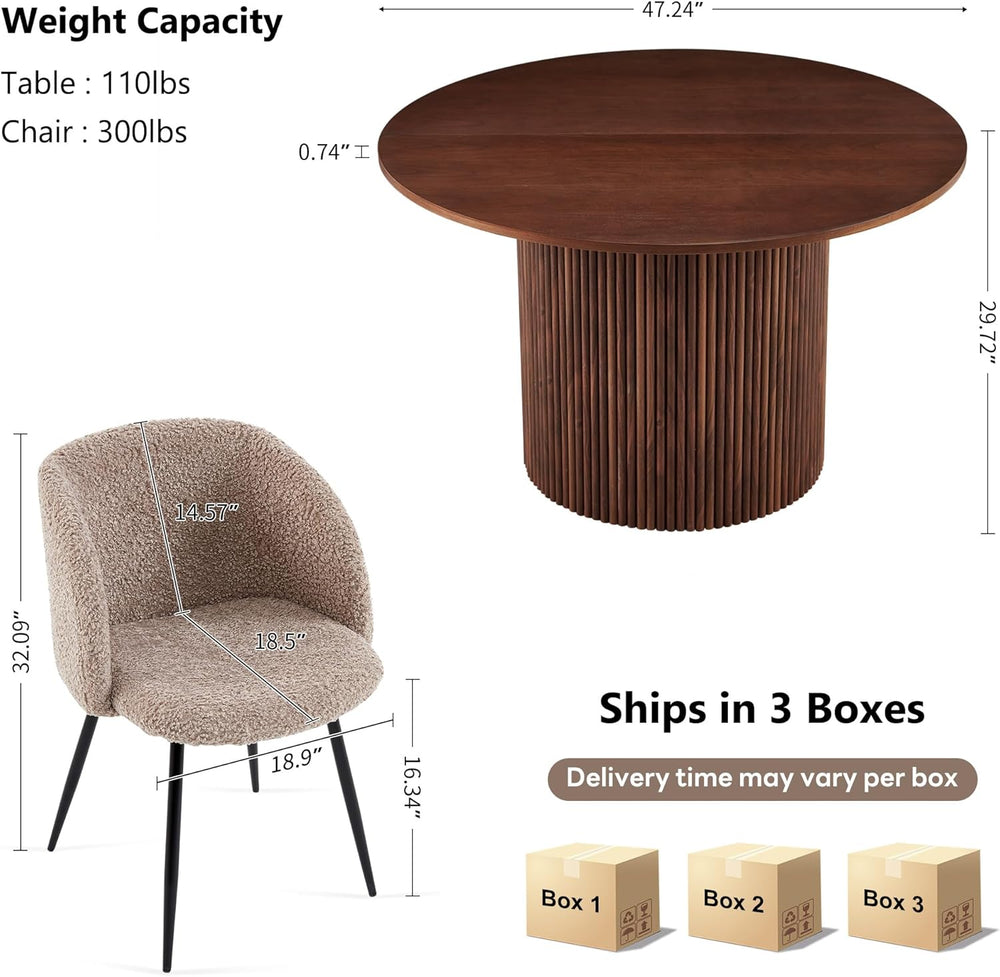 NORDICANA 5-Piece Wooden Round Dining Room Table and Chair Set, 47-Inch Kitch...
