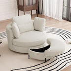 Aoiy & Wifon 50'' W Oversized Swivel Barrel Chair with Storage Ottoman, Beige Round Accent Chair with Half Moon Ottoman for Living Room, Deep Seat & Extra Wide, Chenille