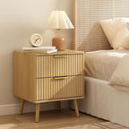 CARPETNAL Fluted Nightstand Set of 2, Oak Bedside Table with 2 Drawers and Gold Handles, Wood End Table Mid Century Night Stands for Bedroom Living Room