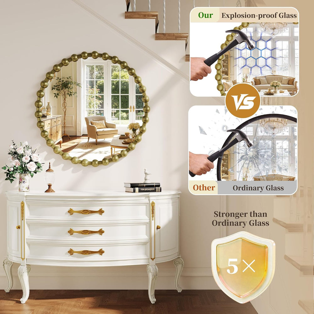 28 Inch Bronze Round Mirror, Modern Decorative Wall Mirror