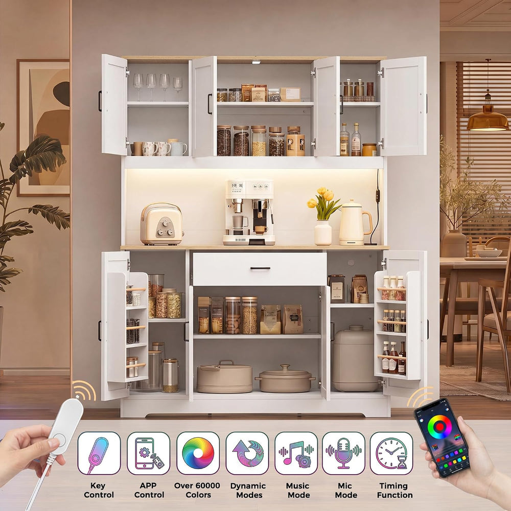 FUQARHY 71" Kitchen Pantry Storage Cabinet, Tall Kitchen Hutch with Char...