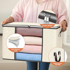 90 L Large Storage Bags, 4 Pack Clothes Storage Bins Foldable Closet Organizers Storage Containers with Reinforced Handle for Clothing, Blanket, Comforters, Bed Sheets, Pillows and Toys (Beige)