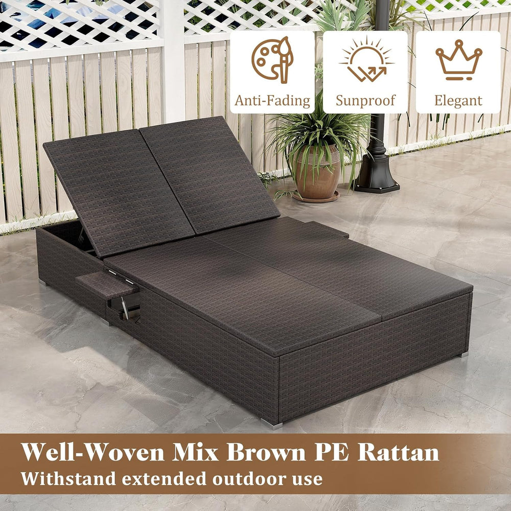 Tangkula Outdoor Rattan Daybed with 6-Level Adjustable Backrests, 2-Person Ad...