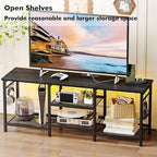 YGEOMER Black TV Stand Entertainment Center for 55 Inch TVs, with Charging Station and Lights Open Storage Shelves, TV Media Console, Open Storage Shelf with Sound Rack for Living Room, Bedroom