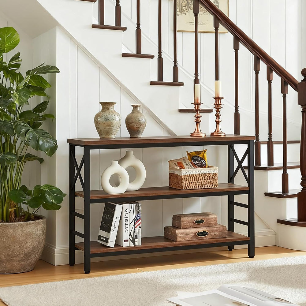 Hombazzar 3-Tier Sofa Table,Console Tables for Entryway,Brown 47" | Stab...