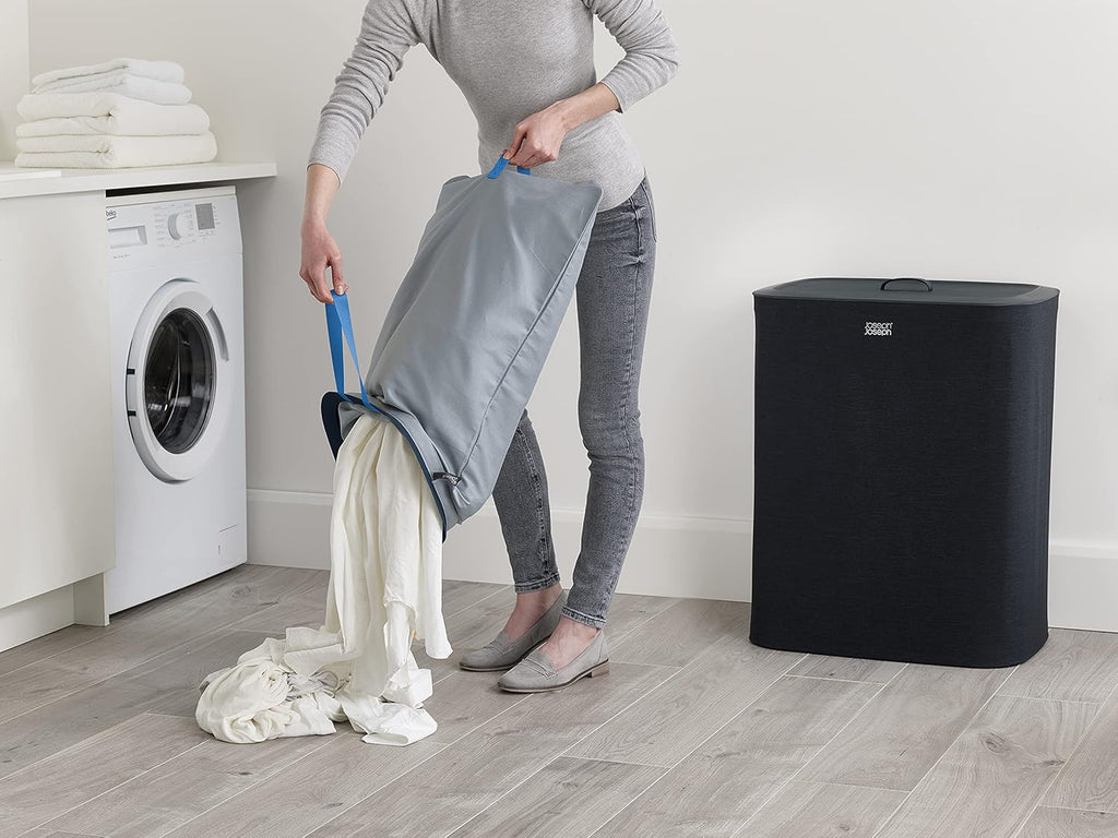 Joseph Joseph Tota 90 liter/23.8 gallon Laundry Hamper Separation Basket with lid, 2 Removable Washing Bags with Handles - Black