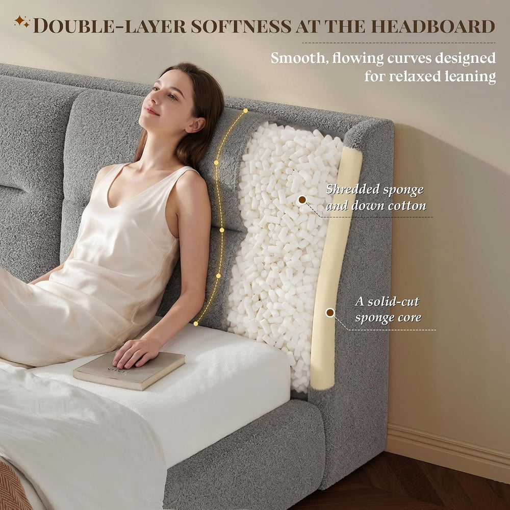 EnHomee Cloud Bed Frame Queen Size, 360° Cushioned Upholstered Bed