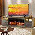 Lemberi Fireplace tv Stand with 36 inch Fireplace Up to 80" TVs,LED Light Entertainment Center and Storage, 70" Modern Wood Media TV Console with Highlight Cabinet for Living Room (Gray)