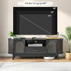 63" Fluted TV Stand for Tvs up to 70", Mid-Century Modern Entertainment Center with Drawers and Fluted Doors, Curved TV Media Console Table with Sliding Doors for Living Room, Bedroom (63" Black)