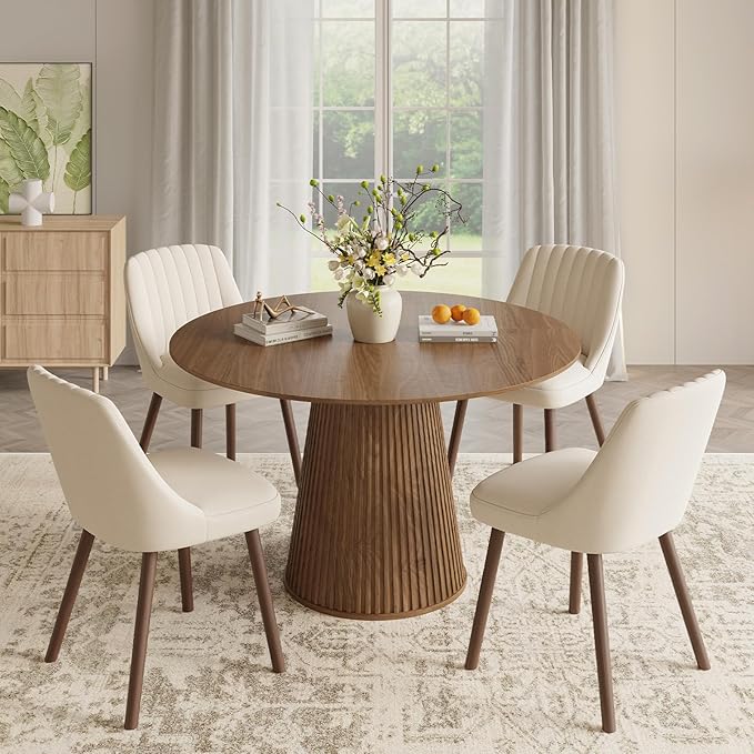 Upholstered Dining Chairs Set of 4, Modern Fabric Kitchen Chairs with Back, Wood Legs for Kitchen Dining Room Restaurant, Beige