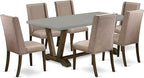 East West Furniture V797FL716-7 7 Piece Dining Room Furniture Set Consist of a Rectangle Dining Table with V-Legs and 6 Dark Khaki Linen Fabric Parsons Chairs, 40x72 Inch, Multi-Color