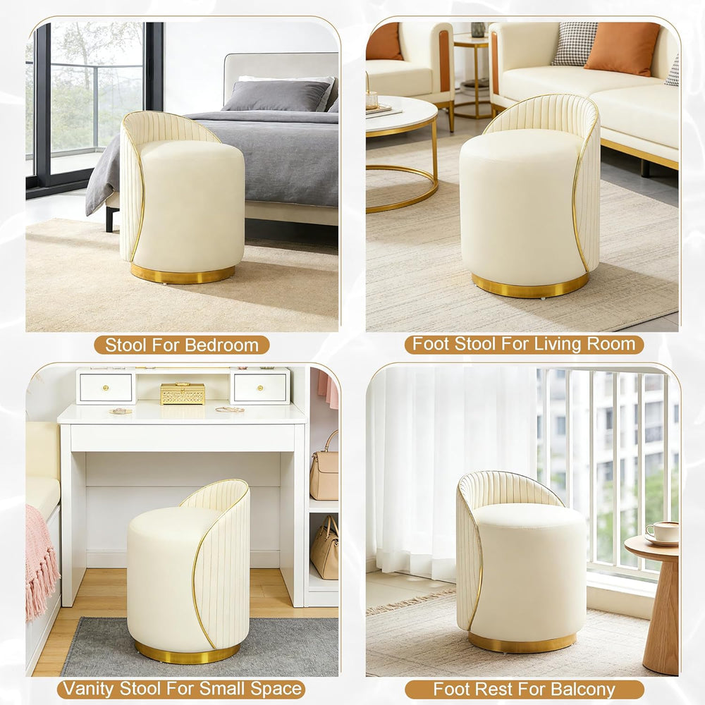 Vanity Stool with Back, 360° Swivel Round Makeup Vanity Chair, Foot Stools Ot...