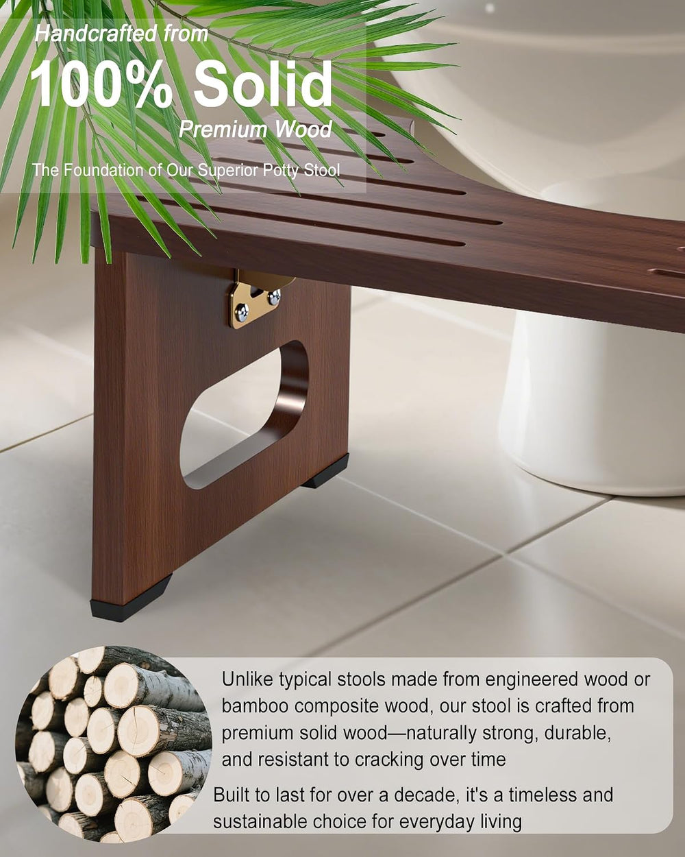 Foldable Toilet Stool, 7 Inch Poop Stool for Bathroom, Bamboo Toilet Stool Sq...