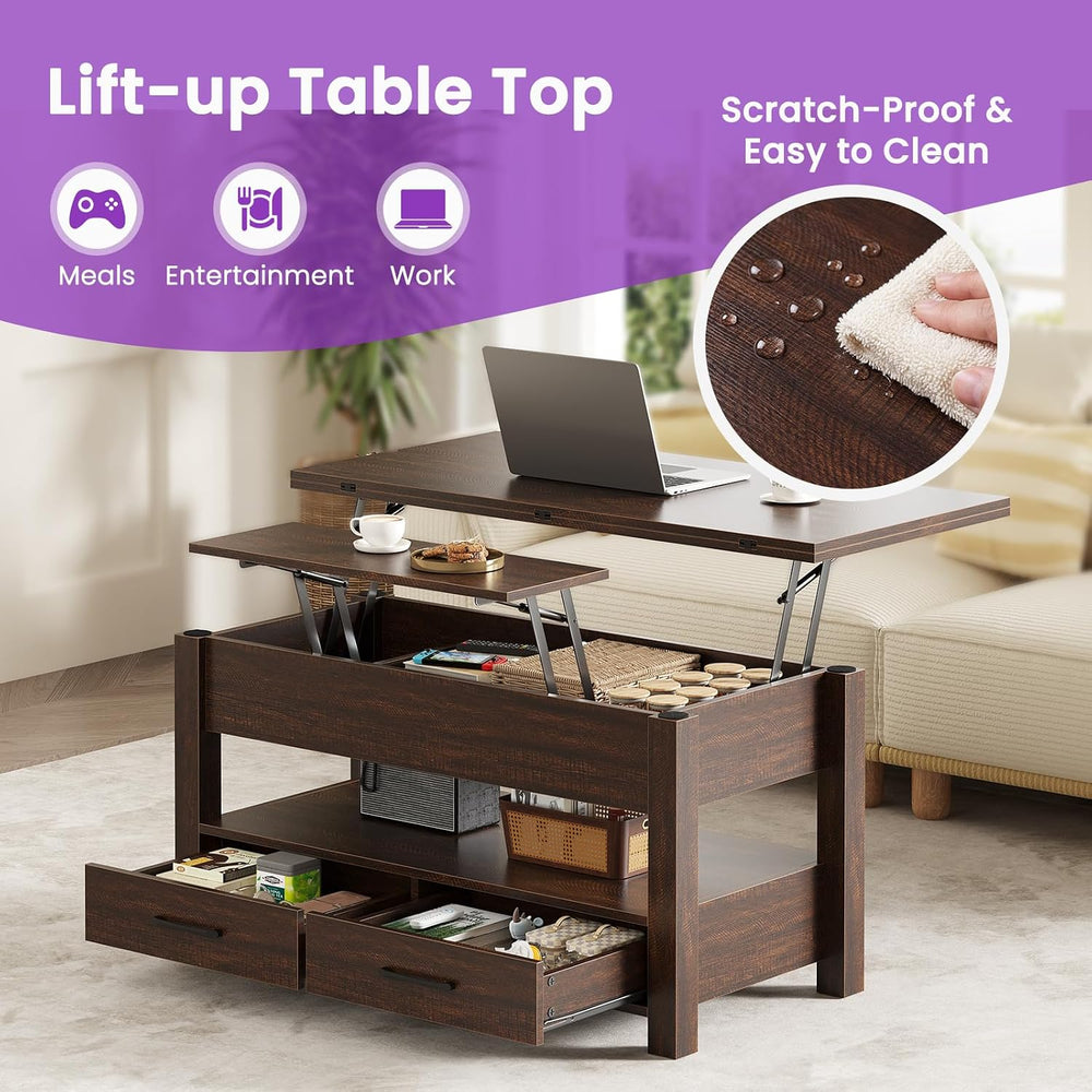 DUMOS 39.4" Convertible Lift Top Coffee Table, 4 in 1 Multifunctional Table