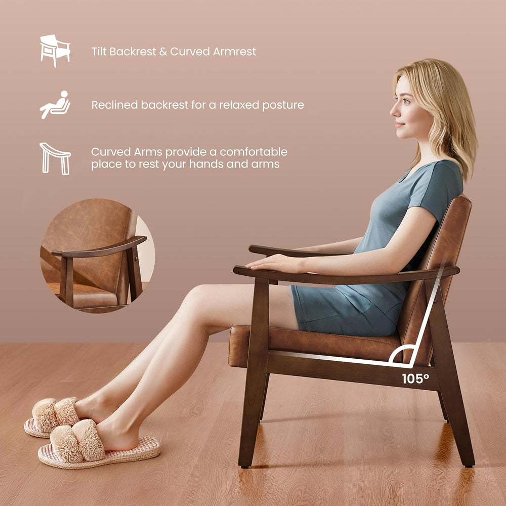 Yaheetech Accent Chair, Mid-Century Armchair with High Back Brown | Faux Leat...