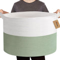 MEGASKET Extra Large Blanket Basket, 22" X 22" X 14" Kids Dog Toy Storage Bin Box, Nursery Baby Toddler Toy Organizer, Soft Cotton Rope Woven Bin, Large Basket for Blankets for Living Room, Green