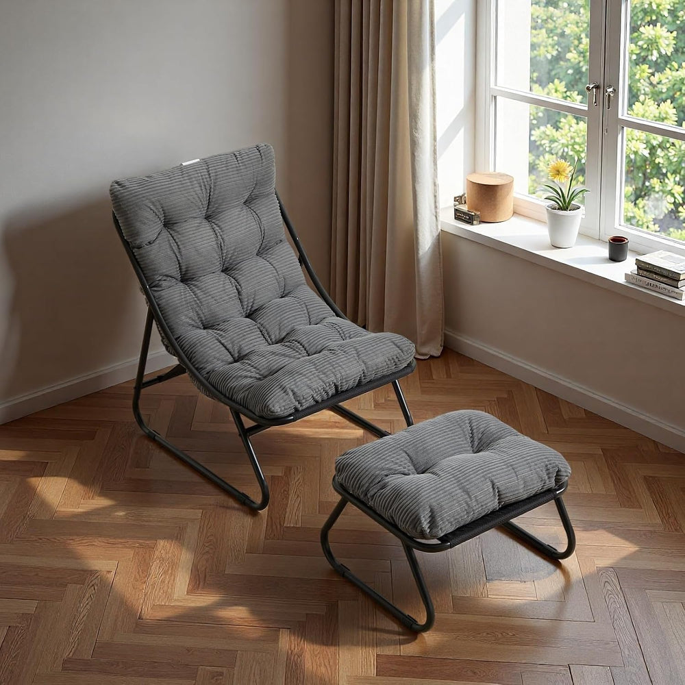 Patio Outdoor Lounge Chair with Ottoman, Armless Lounge Chair with Black Meta...