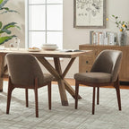 VKNOW Modern Dining Chairs Set of 2, Faux Leather Kitchen Chairs with Wood Legs, Upholstered Side Chair for Kitchen Dining Room, Dark Brown