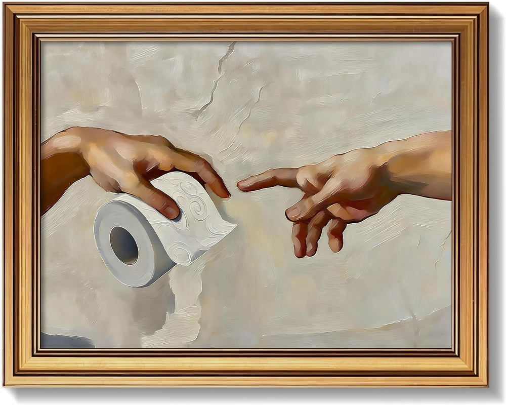 Gold Framed Funny Bathroom Canvas Wall Art, Humorous Toilet Paper Poster Pain...