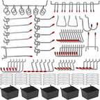 114 pcs Pegboard Hooks Assortment with Metal Hooks Sets, Pegboard Bins, Peg Locks for Organizing Storage System Tools