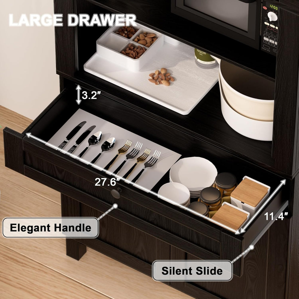 Arched Pantry Cabinet, 71" Kitchen Pantry Cabinet with Smooth Gliding Dr...