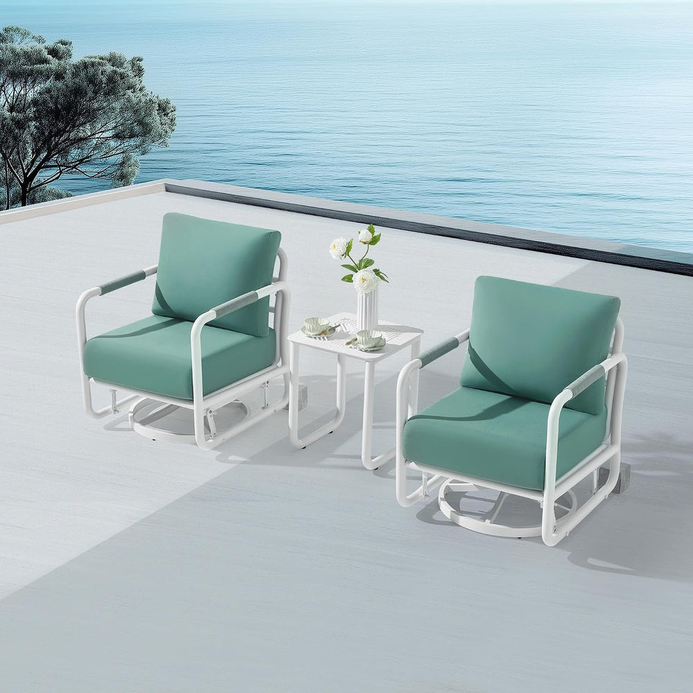 3 Piece Patio Outdoor Aluminum Swivel Rocking Chair with Coffee Table and 6.7...