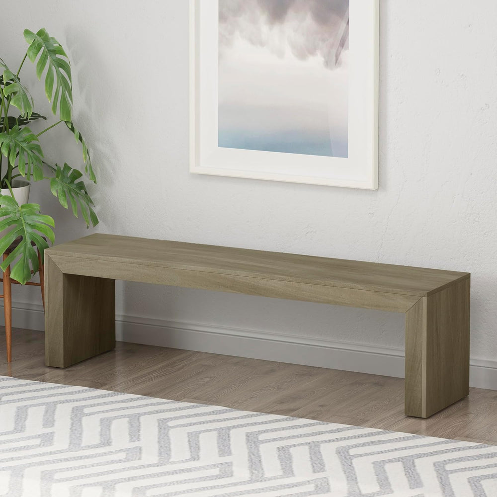 GDFStudio Farmhouse Acacia Wood Dining Bench, Light Gray Oak