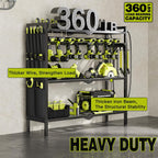 Large Power Tool Organizer Cart with Charging Station 8 Drill Holder Garage Storage Standing Heavy Duty and Stability Storage Rack Utility Tool Shelf (Black)