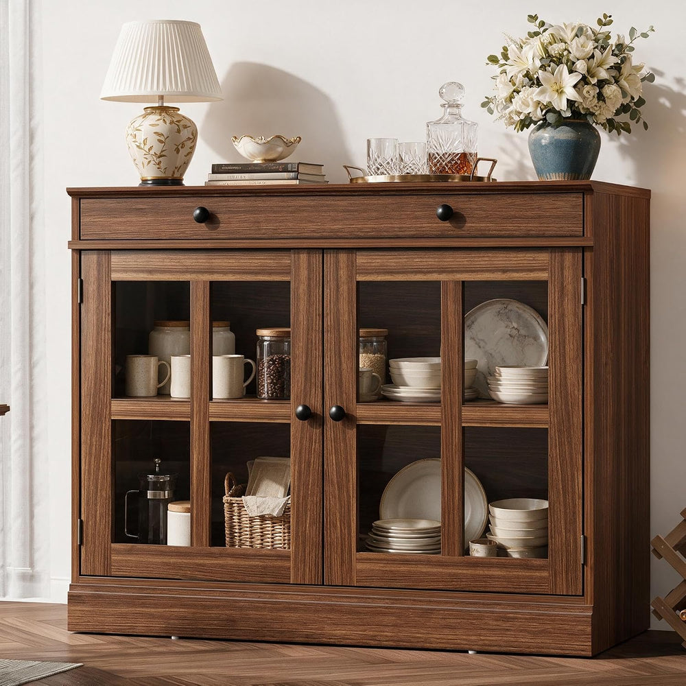 Garvee Sideboard Buffet Cabinet with Glass Doors and Adjustable Shelves